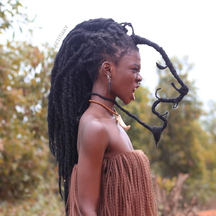 Intricate hair sculpture bursting with creative flair.