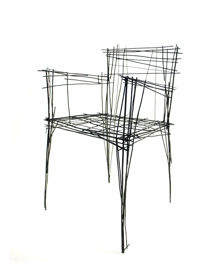 Wireframe chair designed to resemble doodles, showcasing unique furniture pieces inspired by notebook sketches.