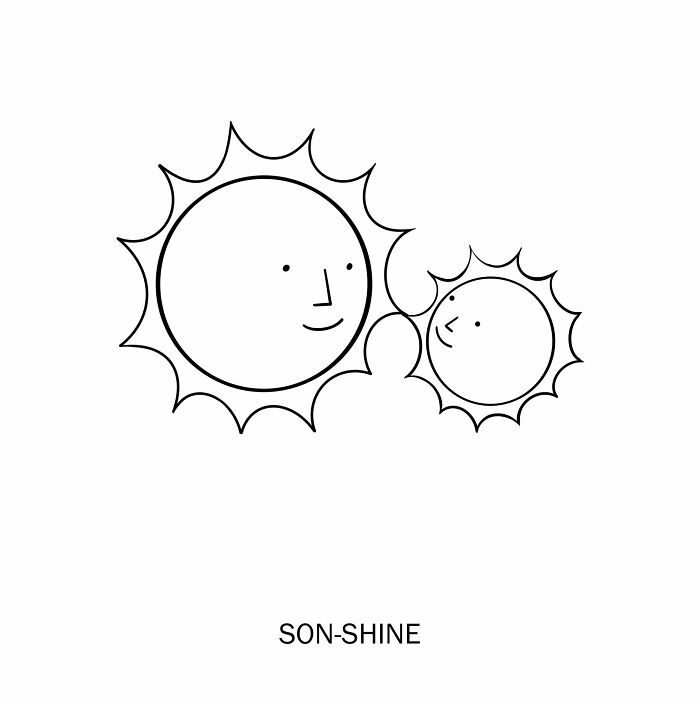 Two suns with smiling faces, shining bright in a playful son-shine doodle.
