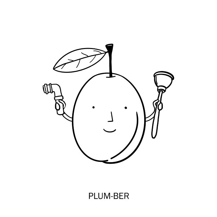 A plum wielding a wrench, ready to fix pipes in a juicy wordplay sketch.