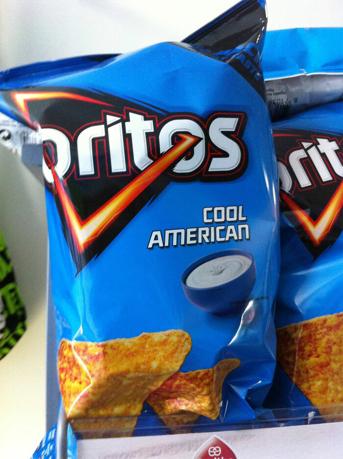 Bag of 'Cool American' Doritos, highlighting American food available in international stores.