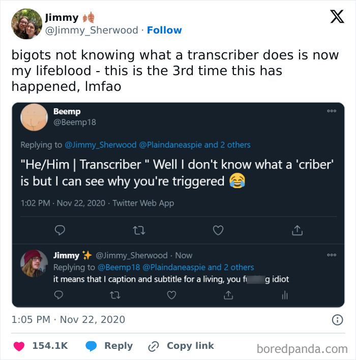 Online squad giggling at bold mistakes in a funny Twitter exchange.