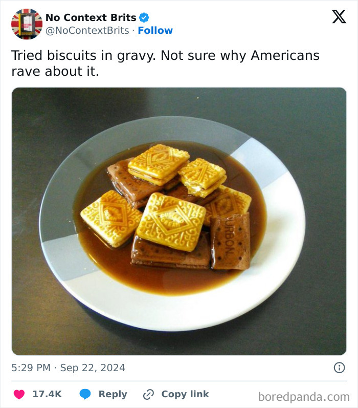 Plate of biscuits soaked in rich brown gravy, capturing a funny cooking fail from a tipsy kitchen moment.
