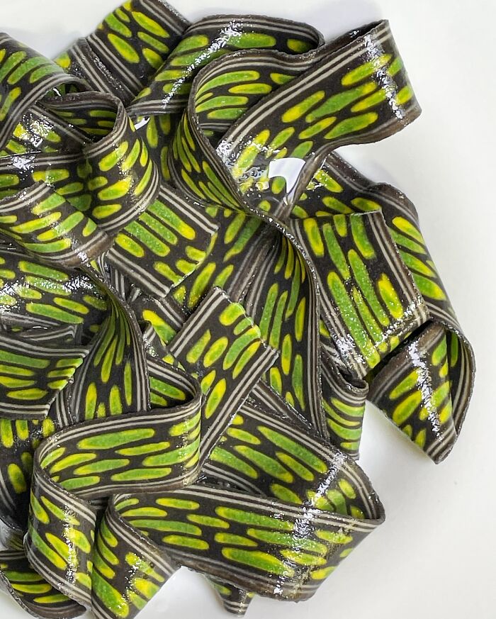 Handcrafted pasta with vibrant green and black patterns, showcasing a culinary artist's creative flair. Handcrafted pasta with vibrant green and black patterns, showcasing a culinary artist's creative flair.