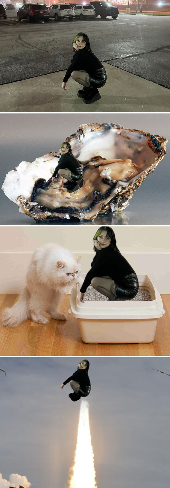 Woman transformed into a pearl in funny, creative photo edits.