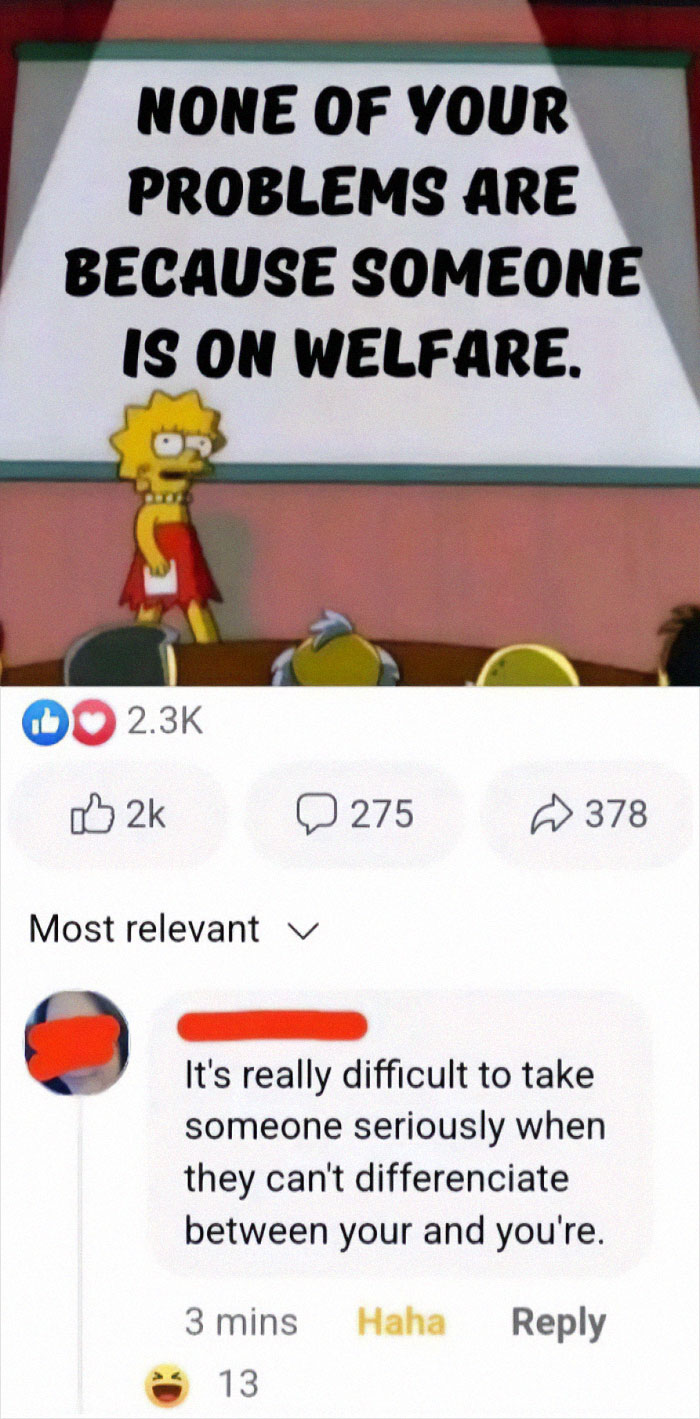 A playful animated character calling out bold mistakes in an online group showdown.